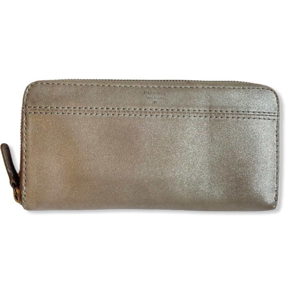 Fossil Gold Wallet Leather Gold Zip Around Bi-Fold